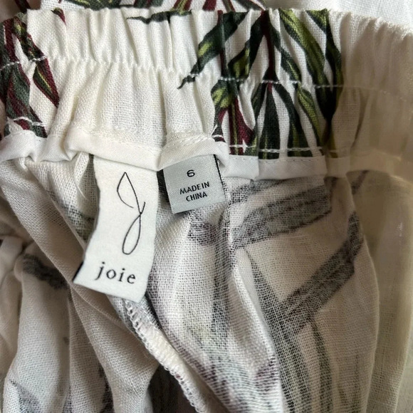 Joie Linen Blend Pants‎ Cropped Wide Leg Leaves Beach Waist Tie Size 6 NWOT - Picture 3 of 4